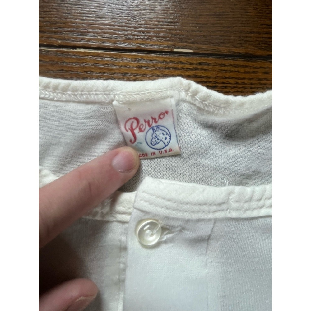 Vintage '70s Perro White Henley T Shirt Medium Blank Tee Made In USA - Picture 3 of 9